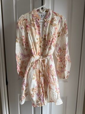 Ever New Cream Floral Mini Dress with Pink and Gold Accents